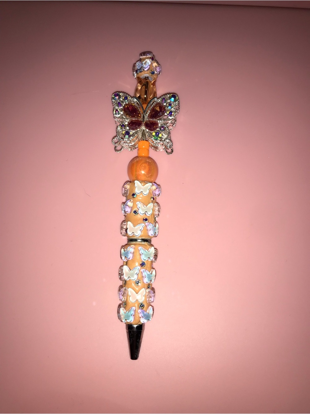 Hand Crafted Orange Butterfly Crystal Accent Pen